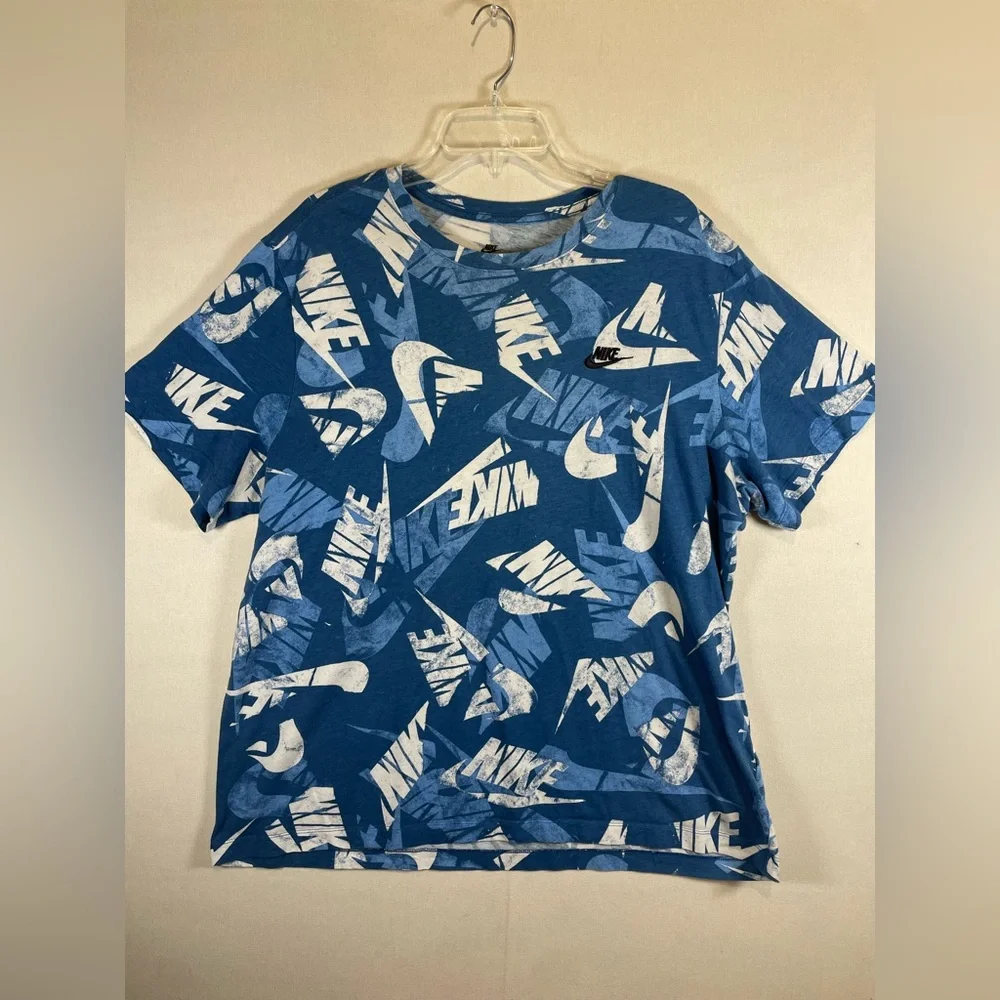 Nike The Nike Tee Blue All Over Logo Graphic T Shirt Men’s XXL Cotton